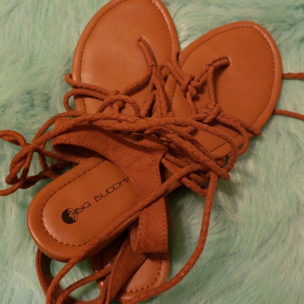 Brown sandles that wrap around your leg